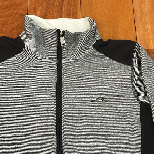 Lauren Ralph Lauren Active‎ Jacket Womens Grey Black Striped Full Zip M - Image 2