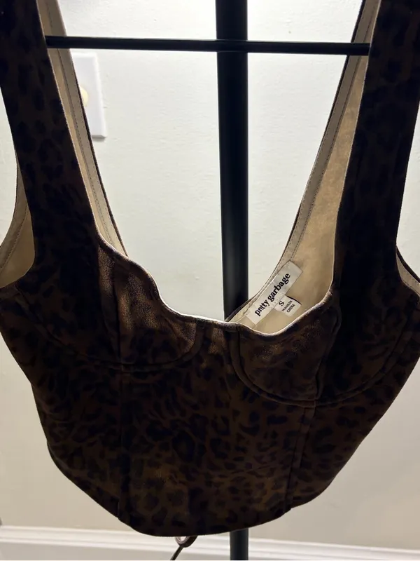 PrettyLittleGarbage Leopard Bustier Crop Top Brown - Image 2