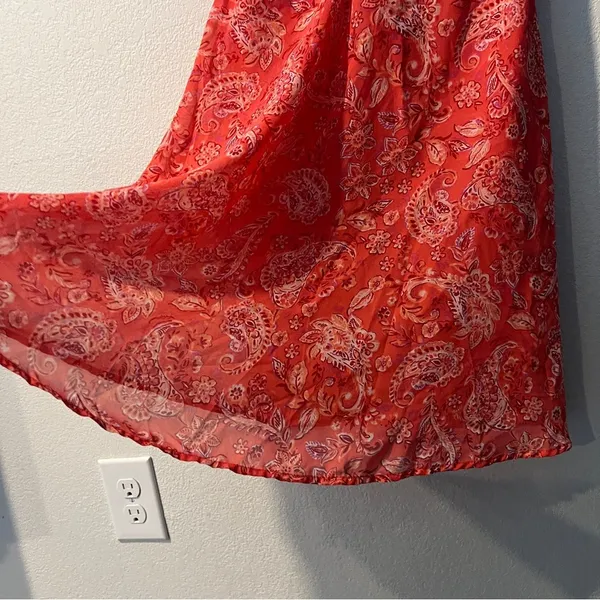 Sincerely Jules Vibrant Coral Paisley Print Chiffon Sweetheart Mini Dress Size S - Image 6