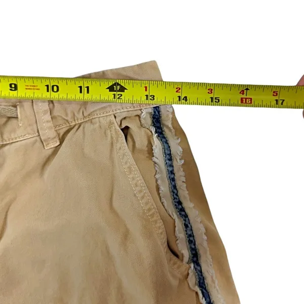 Zara Basic Z1975 Denim Khaki Drawstring Jogger Pants Frayed Blue Side Hem Sz 2 - Image 7