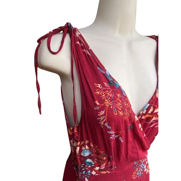 Lulus Amal Floral Wrap Maxi Dress M Burgundy V-Neck Hi-Low Summer Party Wedding - Image 9