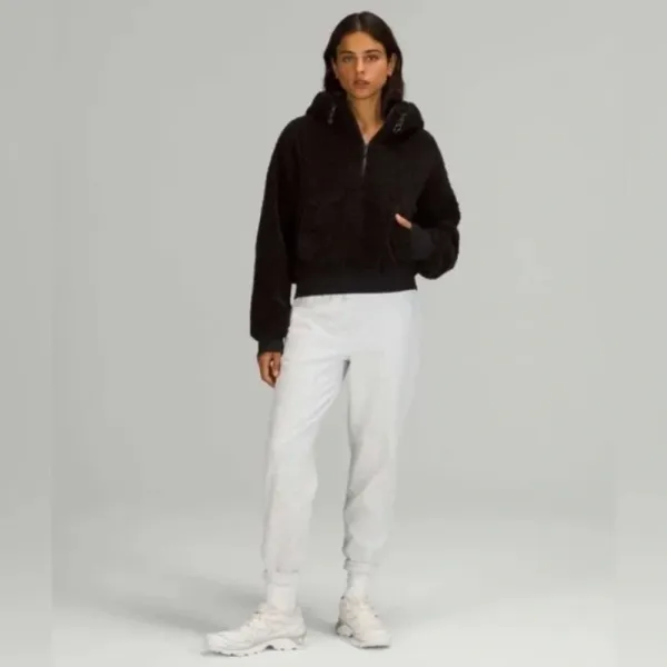 Lululemon Textured Fleece 1/2‎ Zip Black size 4 sherpa hooded - Image 13