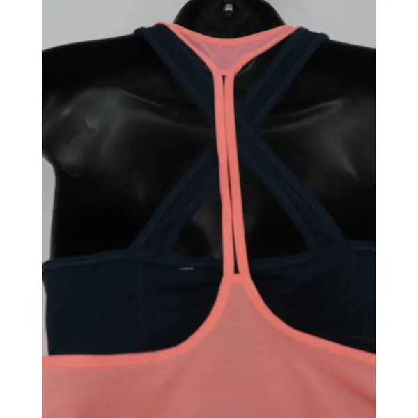 Athleta Womens Medium 2-in-1 Tank Top with Built-in Sports Bra Coral‎ Navy Blue - Image 2