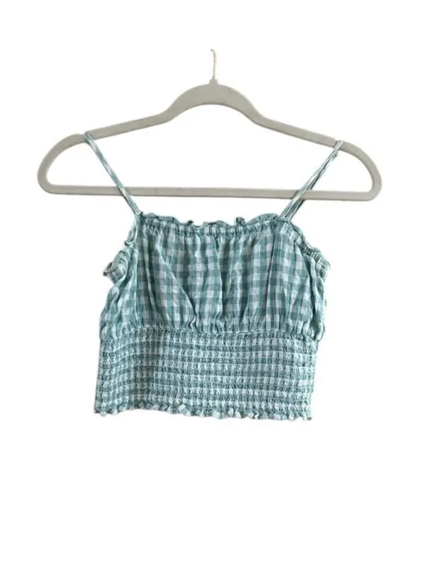 American Eagle Outfitters Mint Gingham Smocked Crop Top - Image 3