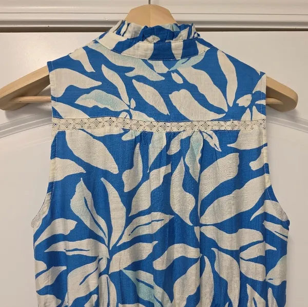 Womens Floral Print Maxi Dress Blue White Long Dress Size Small Tropical Travel - Image 5