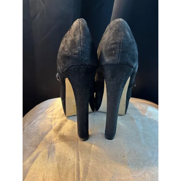 Aldo Black Suede Mary Jane Platform Pumps Gold Insole High Block Heel Size 37 - Image 3