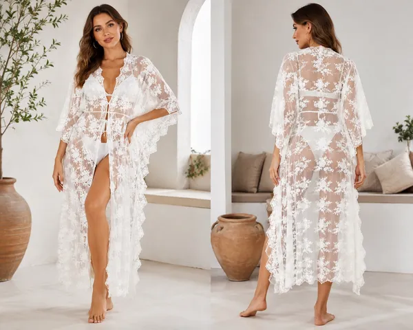 Ark & Co. White Floral Lace Duster Kimono Maxi Swim Cover-Up / Robe - Size S ✨ - Image 2