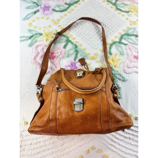 Borse‎ in Pelle Italian Cognac Brown Leather Satchel Crossbody Bag - Image 10