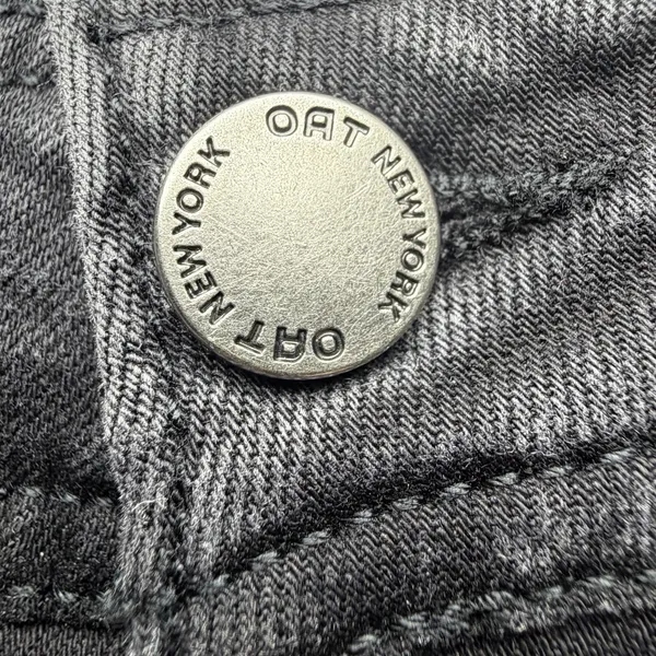 OAT New York Wide Leg Jeans Womens 4/27 Black High Rise Patch Pocket Raw Hem - Image 7