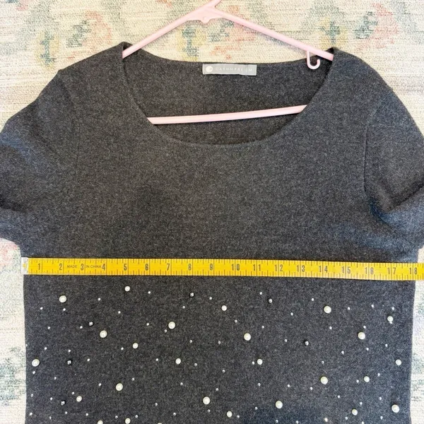 Womens Cashmere Beaded Sweater Medium Old Money Luxury Event Holiday Gray - Image 5