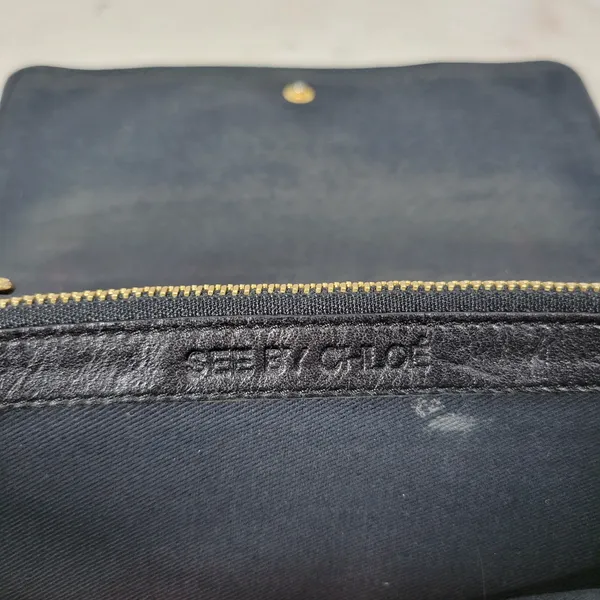 See By Chloe Checkbook Wallet 7.25" Black Soft Embossed Leather Bi-Fold Clutch - Image 5