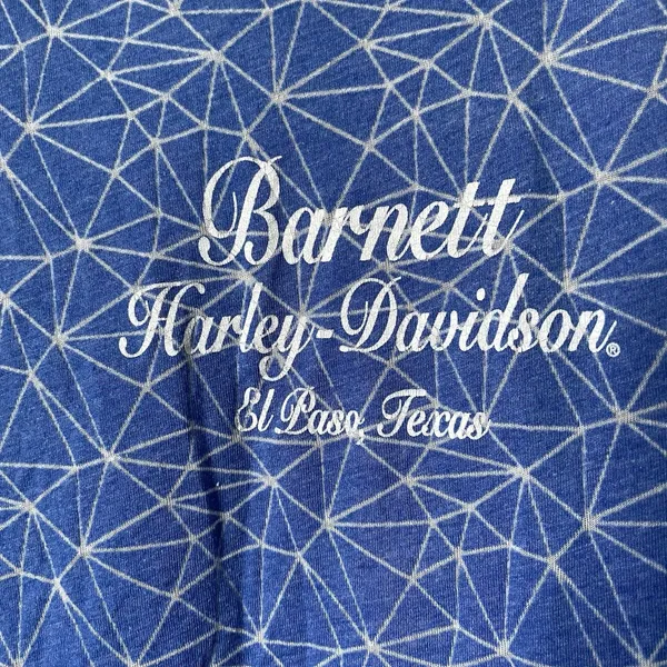 Harley Davidson T-Shirt V-Neck Blue Patterned Barnett El Paso, Texas Women's Med - Image 7