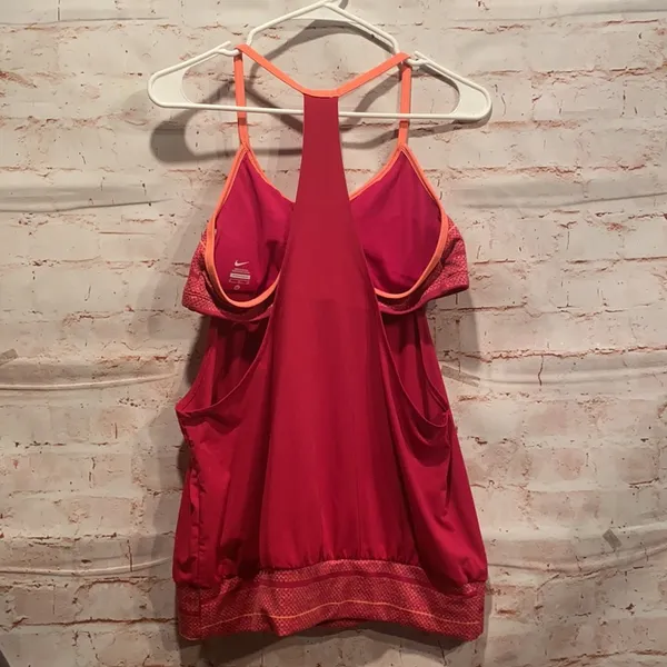 Nike workout tank pink built in padded bra XL strappy t back loose fitting logo - Image 5