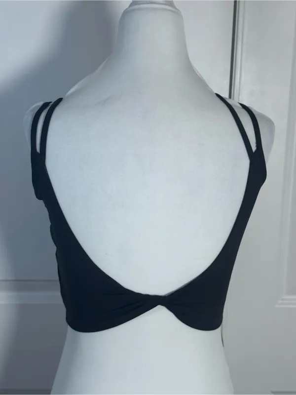 LUYAA Sports Bra Small Black Backless Twist Padded Strappy Yoga Workout Crop Top - Image 4