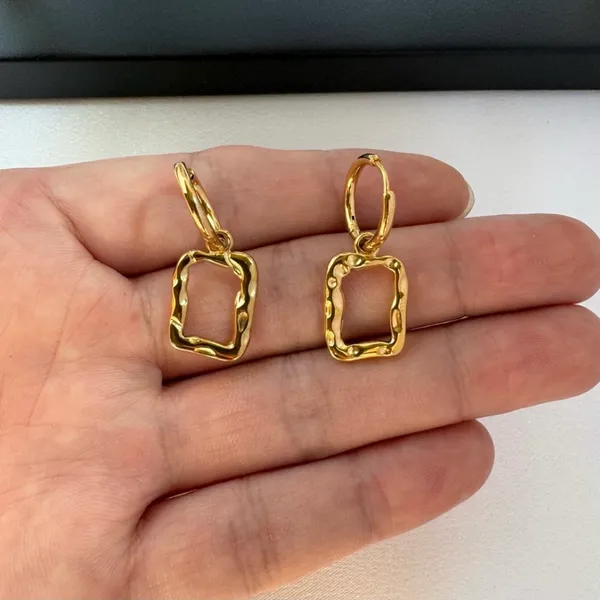 Geometric Square Dangle Drop Earrings for Women Gold - Image 3