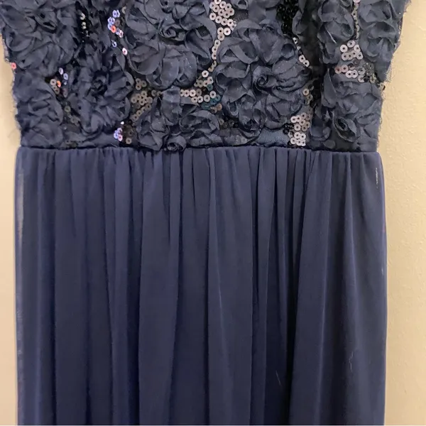 Emerald Sundae Womens Formal Maxi Dress S 32” Navy Blue Lace Sequin Top Pleated - Image 8