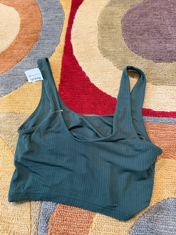 NWT Offline by Aerie Marshalls Longline Bralette Tank Top Dark Green Ribbed S - Image 7