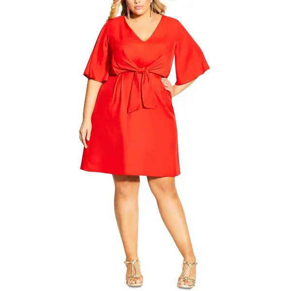 NWT Womens Plus Size 18 City Chic Red Knot Front Deep V Batwing Sleeve Dress NEW - Image 8