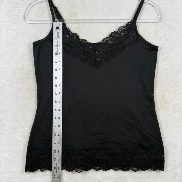 White House Black Market Black Lace Trim Camisole Top Sz M WHBM Adjustable Strap - Image 4