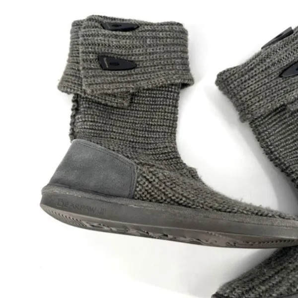 Bearpaw Womens Knit Tall Boots Sheepskin Footbed Fold Down Gray‎ Size 10 - Image 4