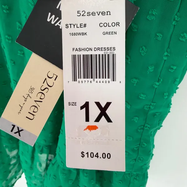 52Seven Babydoll Dress Women 1X Green Swiss Dot Tiered Boho Feminine Romantic - Image 9
