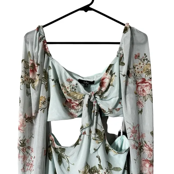 Lulu’s Ode to Spring Mint Floral Print Tie-Front Bodycon Mini Dress Size XL​‎ - Image 9