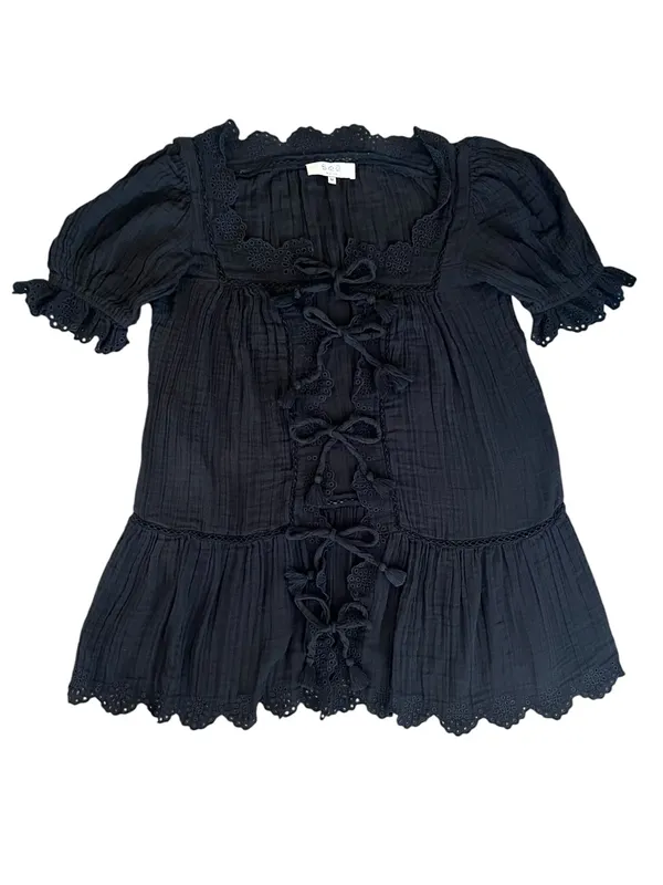 Sea New York Women’s Mae Short Sleeve Coverup Tie Front Black Cotton Mini Dress - Image 10