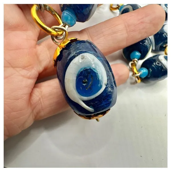 Evil Eye nazar beaded vintage long necklace - Image 4
