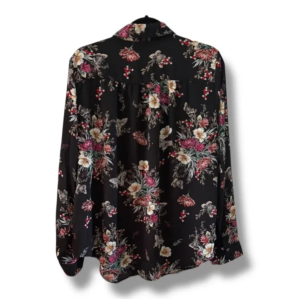 Torrid Black Floral Butterfly Long Sleeve Button Up Shirt Blouse Womens 1X 14 16 - Image 6