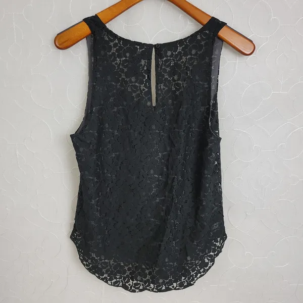 Talula Womens Tank Top Size Small Black‎ Sleeveless Plunge Neck Lace Pattern - Image 2
