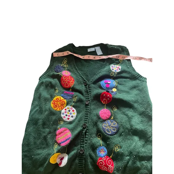 Vintage 90s Green Christmas Holiday Cardigan Sweater Vest Ugly Christmas Sweater - Image 10