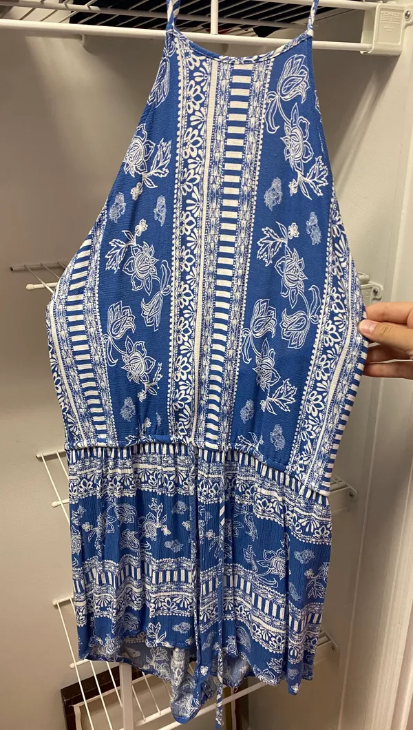 Lulus Blue & White Patterned Romper - Image 3