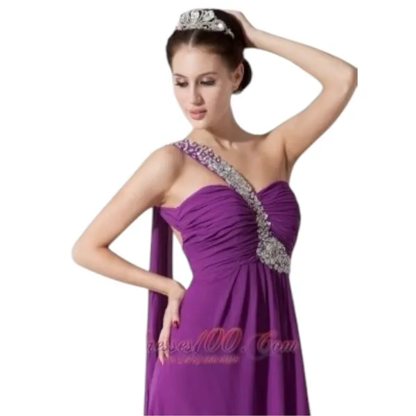 Prom Formal Dress Purple One Shoulder Long Embellished Beaded Cocktail Size S - Image 12