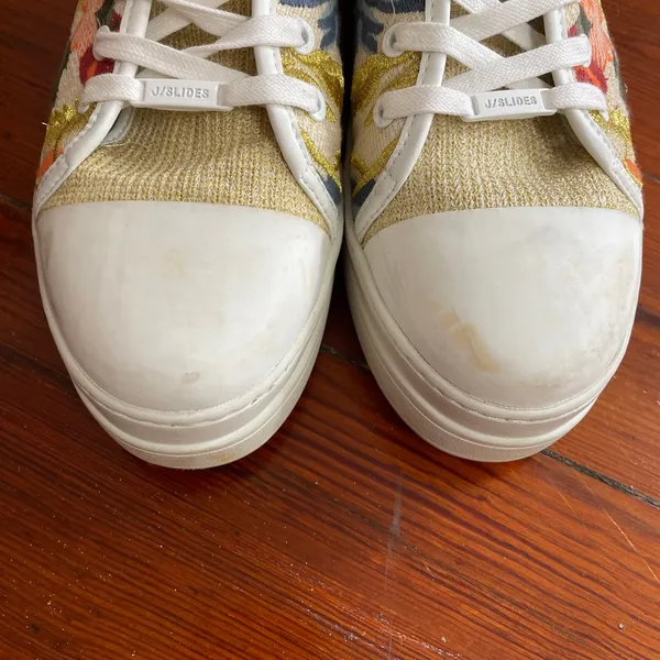 J Slides Noir Floral Embroidered Platform Sneaker‎ Artsy Women's Sz 9 🧡🎀 - Image 4