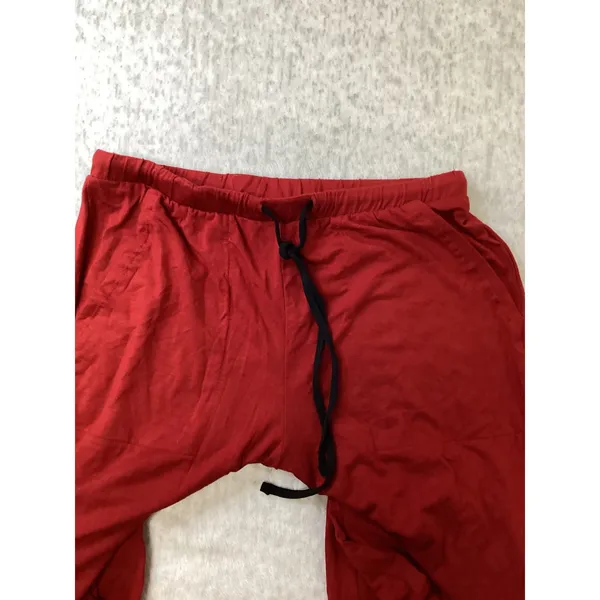 Red‎ Pajama Pants Wide Leg Drawstring Lounge Sleepwear with Black Piping Trim - Image 2