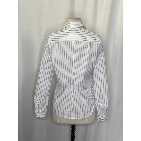 FRANK & EILEEN Crinkle Barry Buttondown Top Blouse‎ White Blue Dotted Small - Image 7