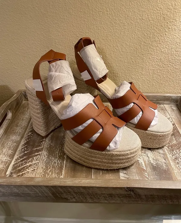 NEW! The Drop Heels Duchess Natural Raffia Buckle Strap Platform Sandals Size 9 - Image 4