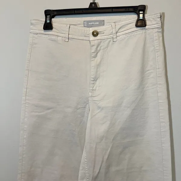 Everlane Wide Leg Crop Pant Cream High Rise Stretch Cotton Twill Size 4‎ - Image 2