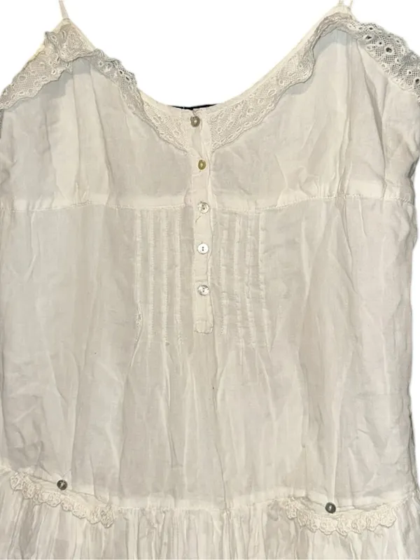 Zara Women’s Size M White Cotton Lace Trim Lined Spaghetti Strap Mini Slip Dress - Image 4