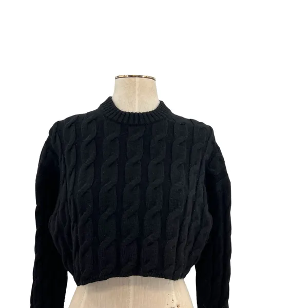 Aritzia Babaton Glory Merino Wool Sweater Crewneck Cropped Black Size XS‎ - Image 5