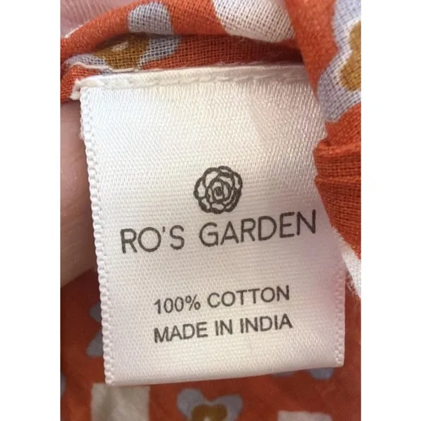 Ro's Garden Rachel Shirt XS Orange Abstract Geo Print Cotton Button Front Top - Image 9