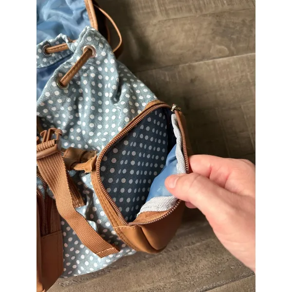 Bodhi Unisex Drawstring Mini Backpack Bag with Dual Zipper Pockets,‎ Denim Dots - Image 10