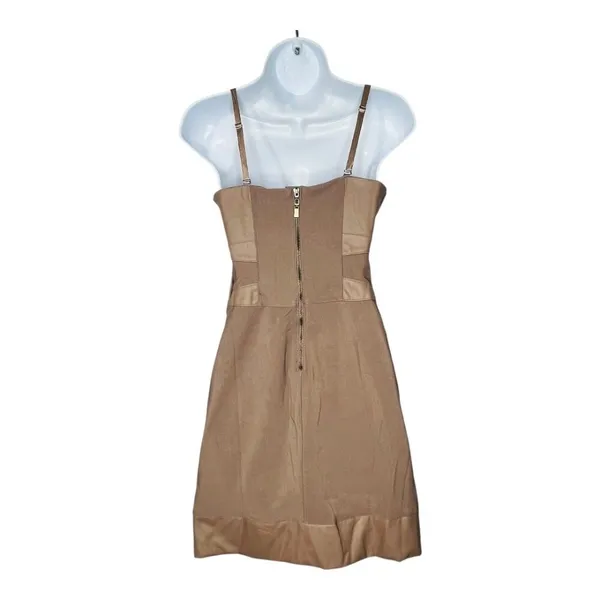 Lucy & Co Faux Leather Mini Dress Womens S Tan Rosette‎ 3D Floral Cocktail NWT - Image 3