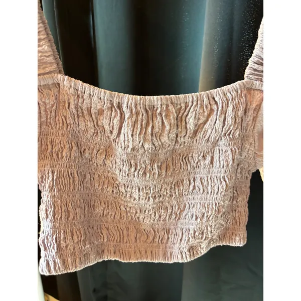 Urban Outfitters Smocked Puff Sleeve Crop Top Lavender Purple Square Neck Small - Image 4
