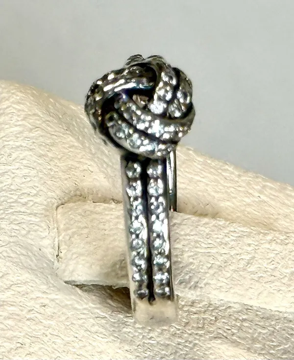 Authentic Pandora Retired Sparkling Love Knot Ring 190997CZ Silver 925 CZ US 6 - Image 5