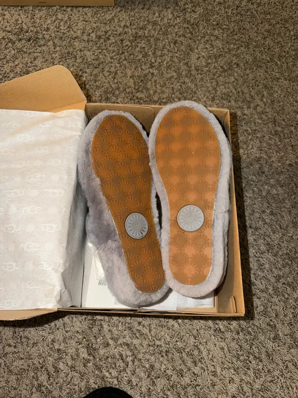 UGG Gray Plush Double-Band Slide Slippers - Image 3