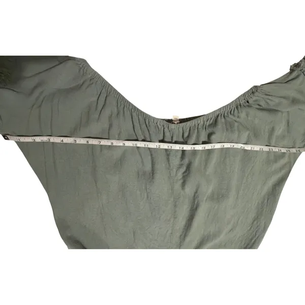 Umgee Sage Green Linen Blend Off The‎ Shoulder Ruffle Fringe Tie Front Top Large - Image 5
