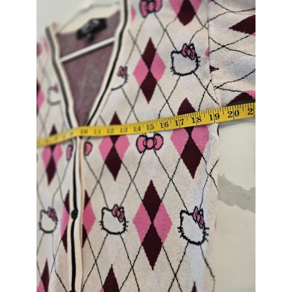 Hello Kitty Forever 21 Argyle Cardigan Sweater Womens Size Small Pink Sanrio - Image 6