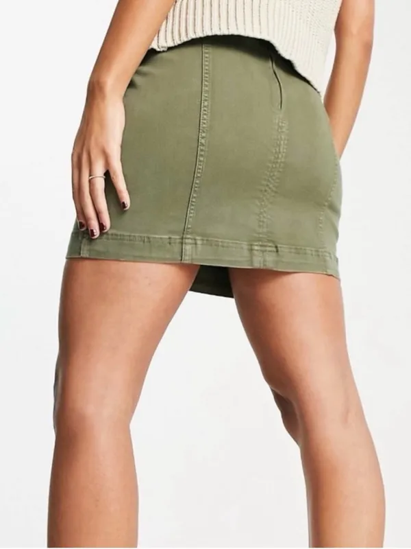 Free People Modern Femme Denim Olive Green Fitted Comfortable Soft Mini Skirt 4 - Image 3