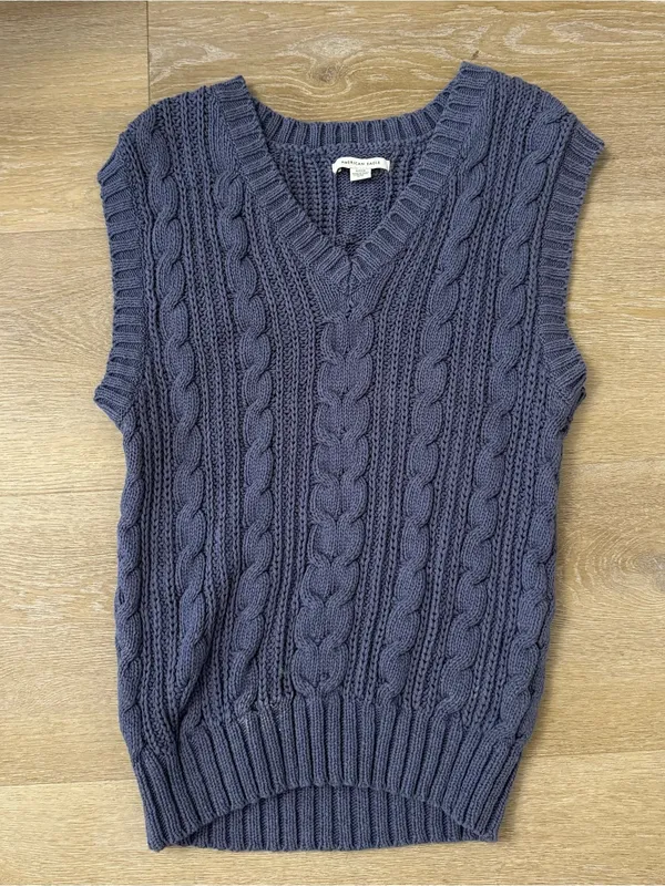 American Eagle Cable Knit V-Neck Sweater Vest - Light Blue - Image 2